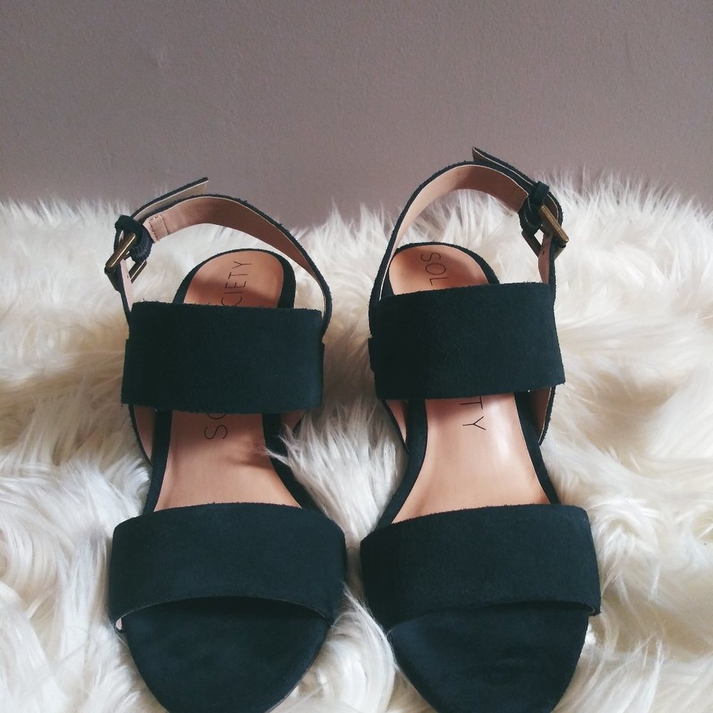 Sole Society Navy Blue Suede Heeled Sandals